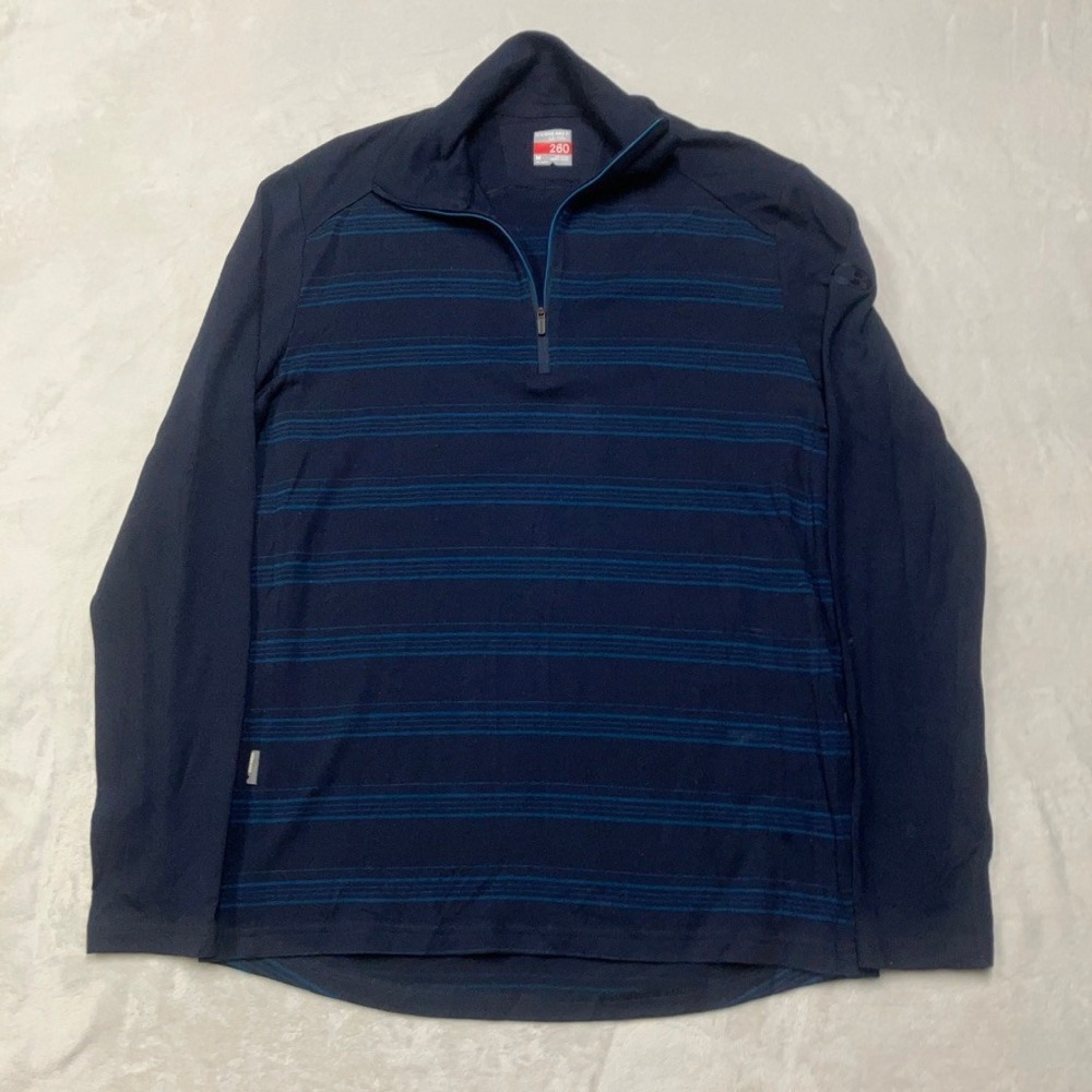 Icebreaker Merino 260 1/4 Zip Pullover Mens M Navy Blue Striped Base Layer Top‎